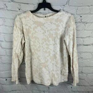 Loft Cream Flocked 3/4 Sleeve Women’s Top size Small Petite
